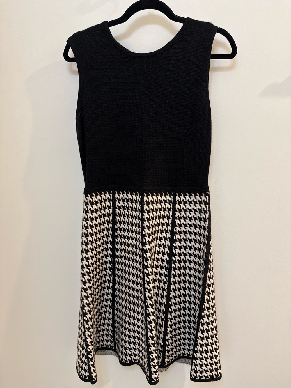 Calvin Klein Black and White Sleeveless Houndstooth Knit Dress